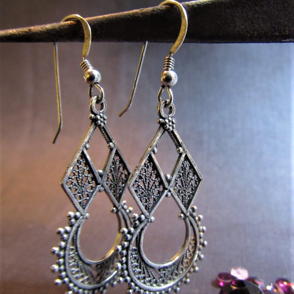 Sterling Silver Earrings. Big Filigree Yemenite.